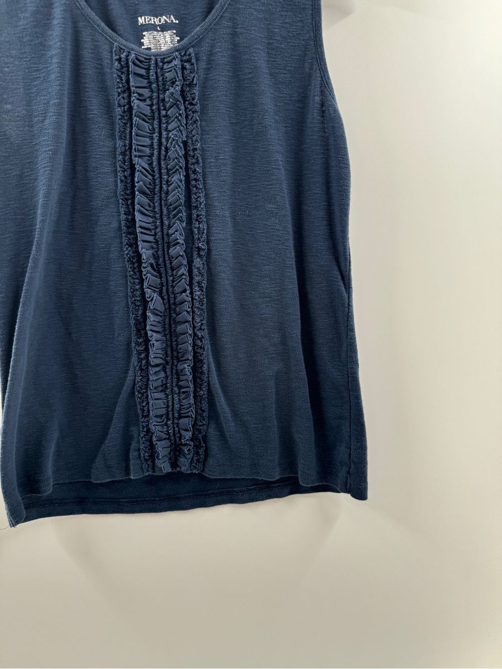 Merona Navy Blue Ruffle Front Tank Top – Women’s Large - Picture 3 of 7